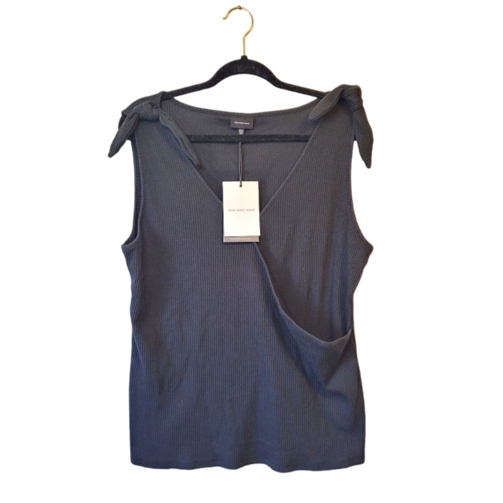 Who What Wear Black Knot Strap Tank Top